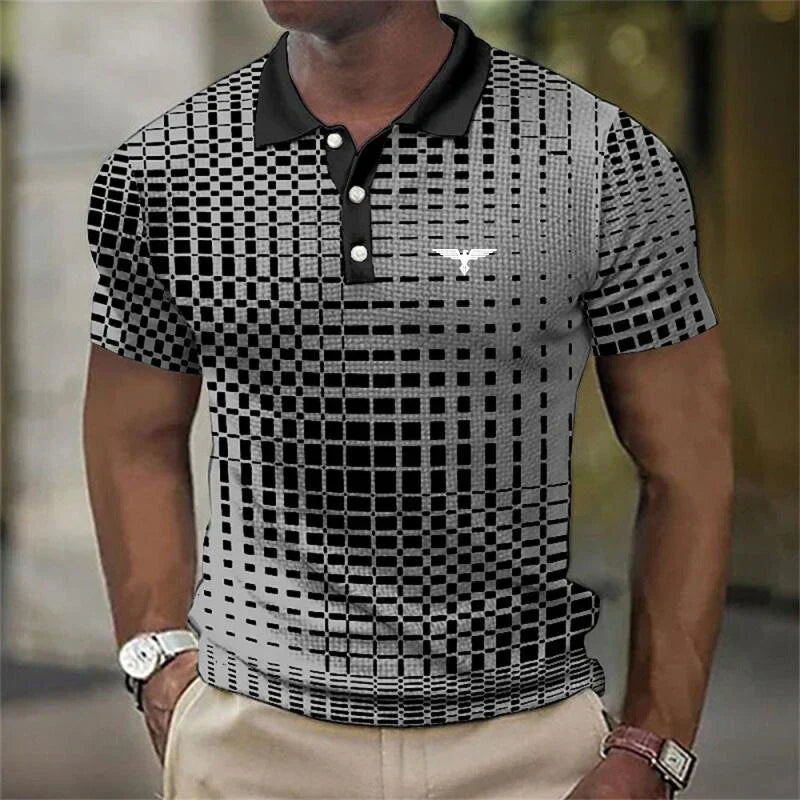 Checked Grid Pattern Polo Shirt for Men