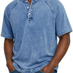 Henley Button-Down Short Sleeve Shirt for Men