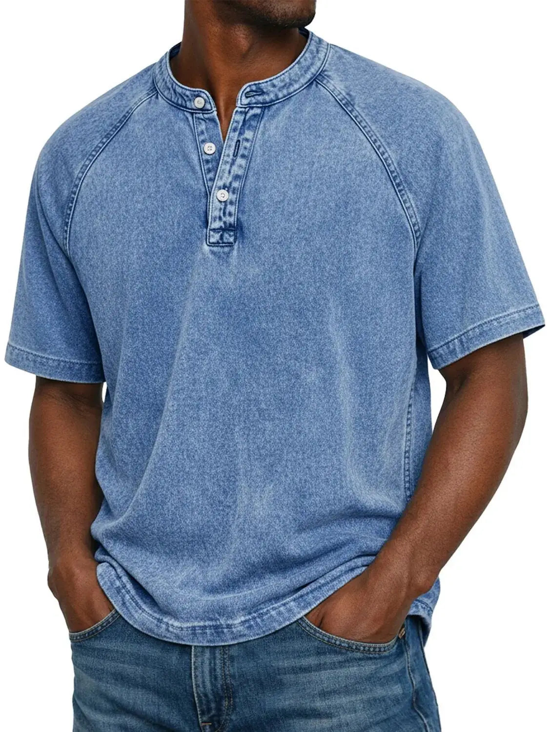 Henley Button-Down Short Sleeve Shirt for Men