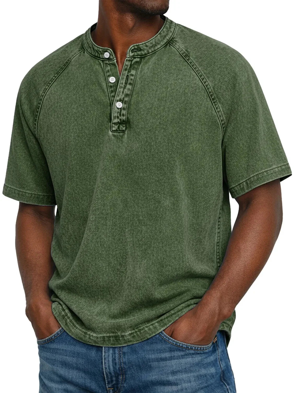 Henley Button-Down Short Sleeve Shirt for Men