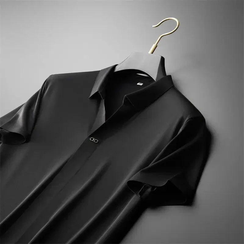 Short Sleeve Polo Shirt and Straight Leg Trousers Set for Men