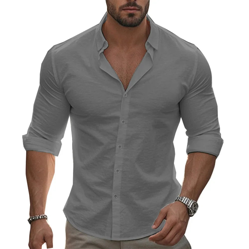 Linen Revere Collar Shirt for Men