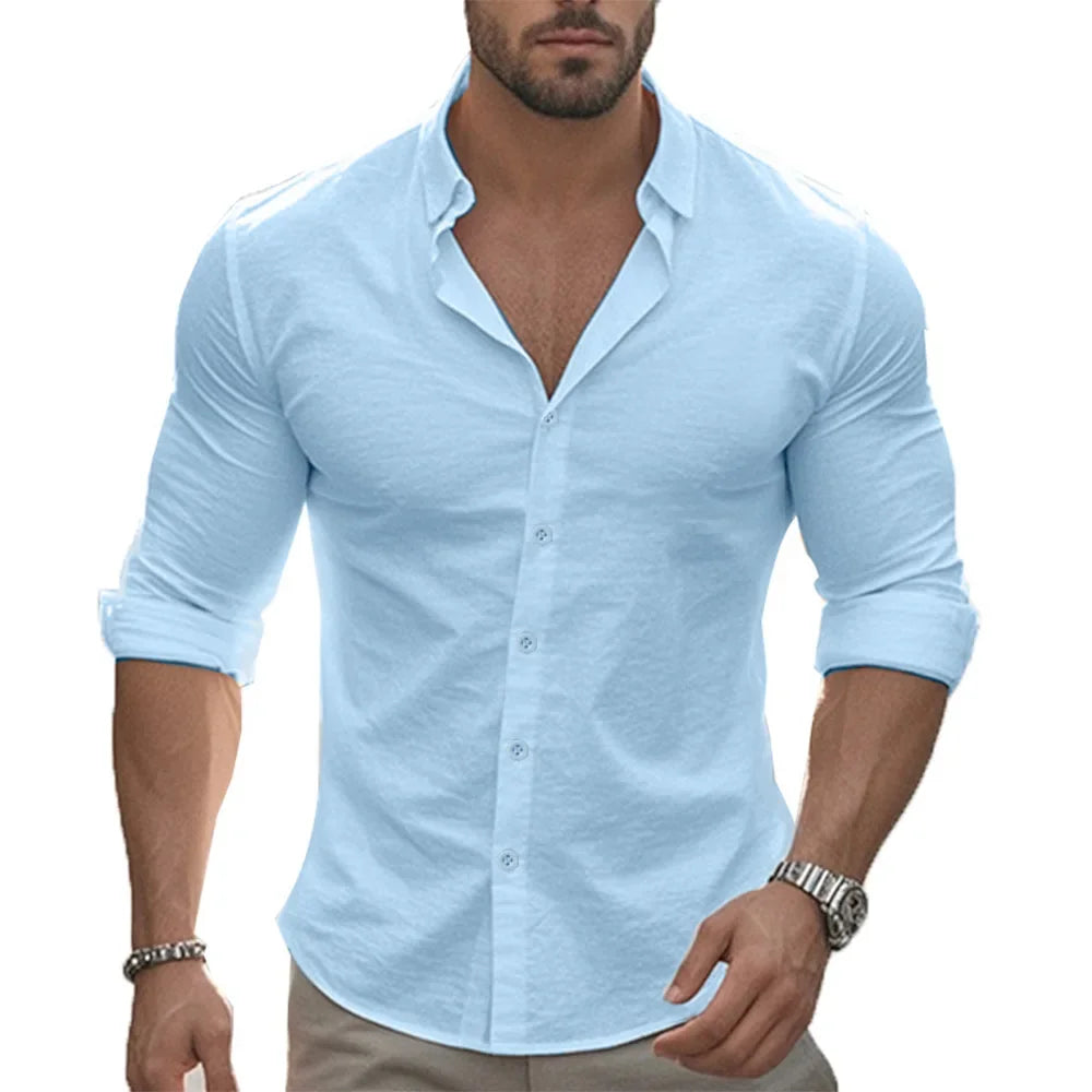 Linen Revere Collar Shirt for Men