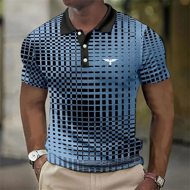 Checked Grid Pattern Polo Shirt for Men