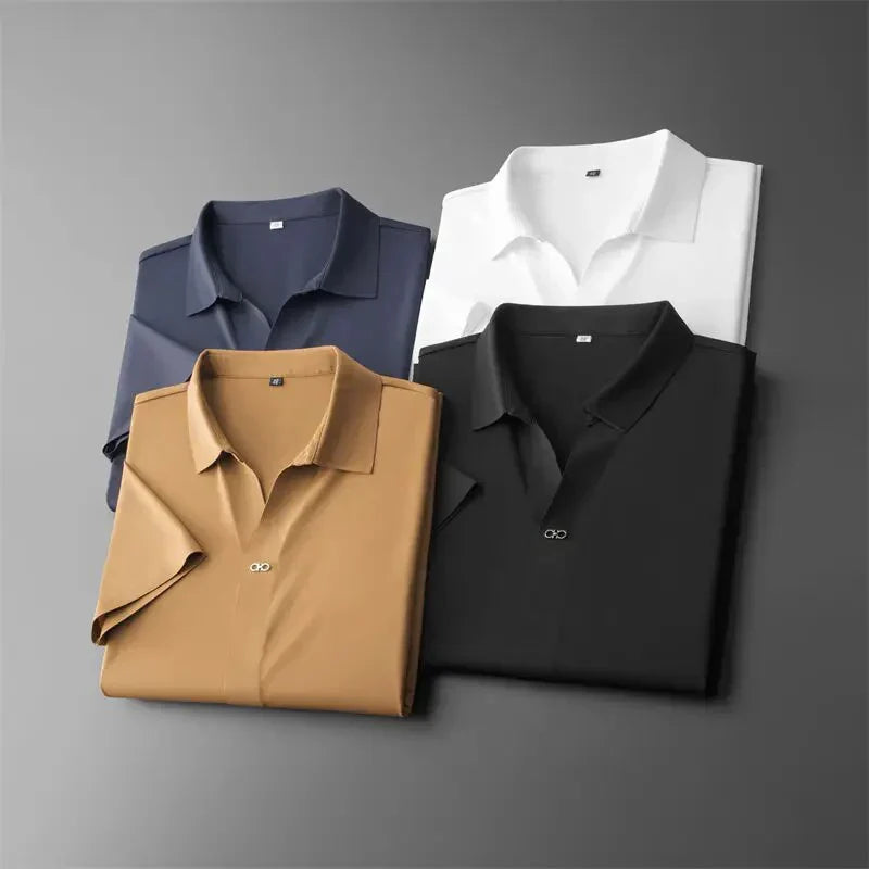 Short Sleeve Polo Shirt and Straight Leg Trousers Set for Men