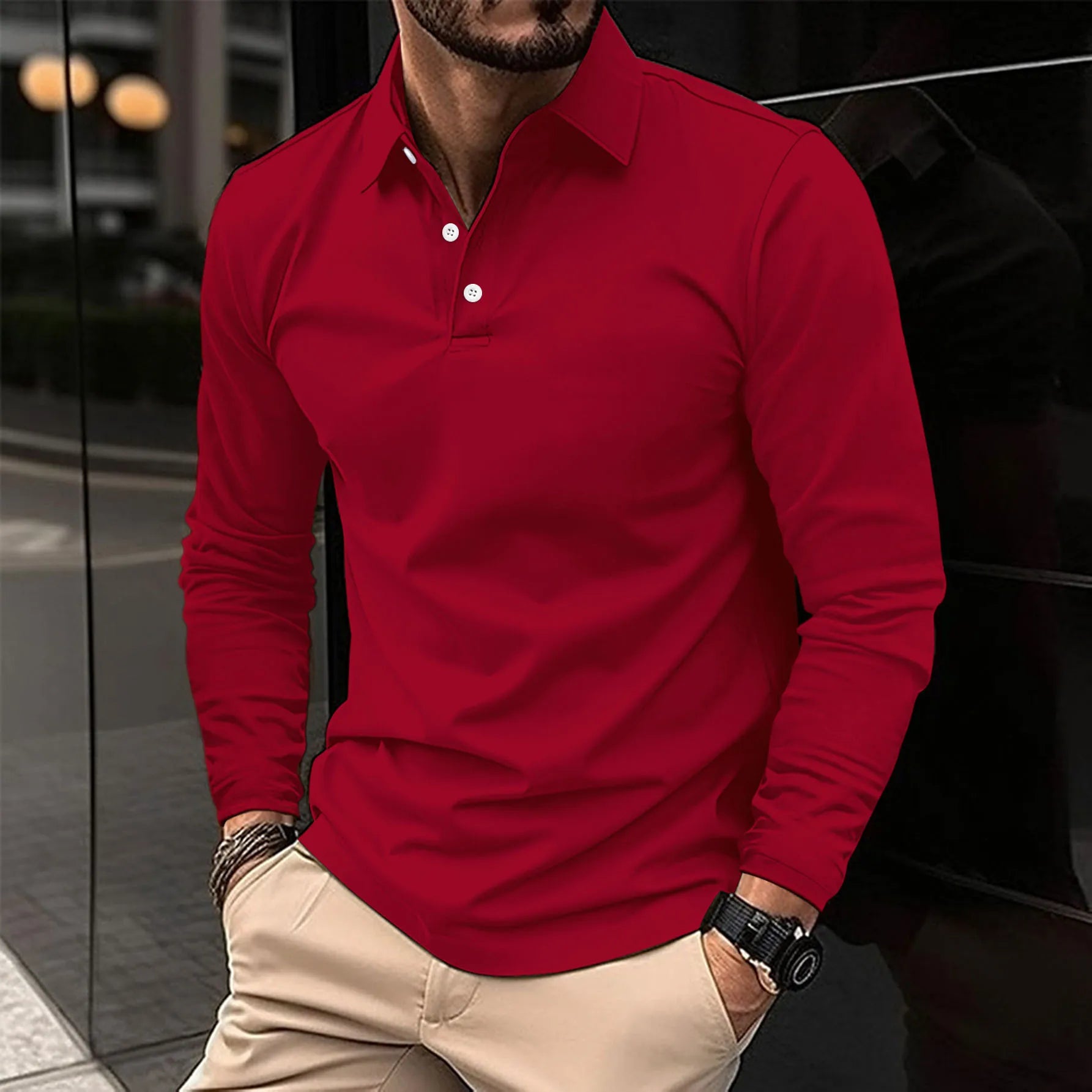 Long Sleeve Collared Polo Shirt for Men