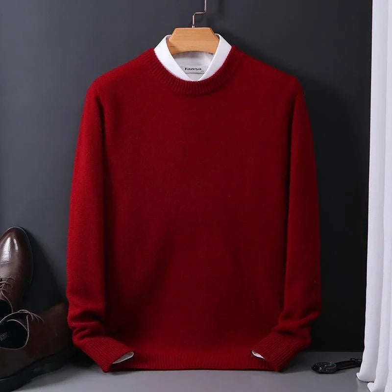 Crew Neck Ribbed Knit Sweater for Men