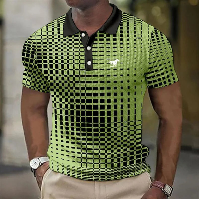 Checked Grid Pattern Polo Shirt for Men
