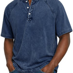 Henley Button-Down Short Sleeve Shirt for Men