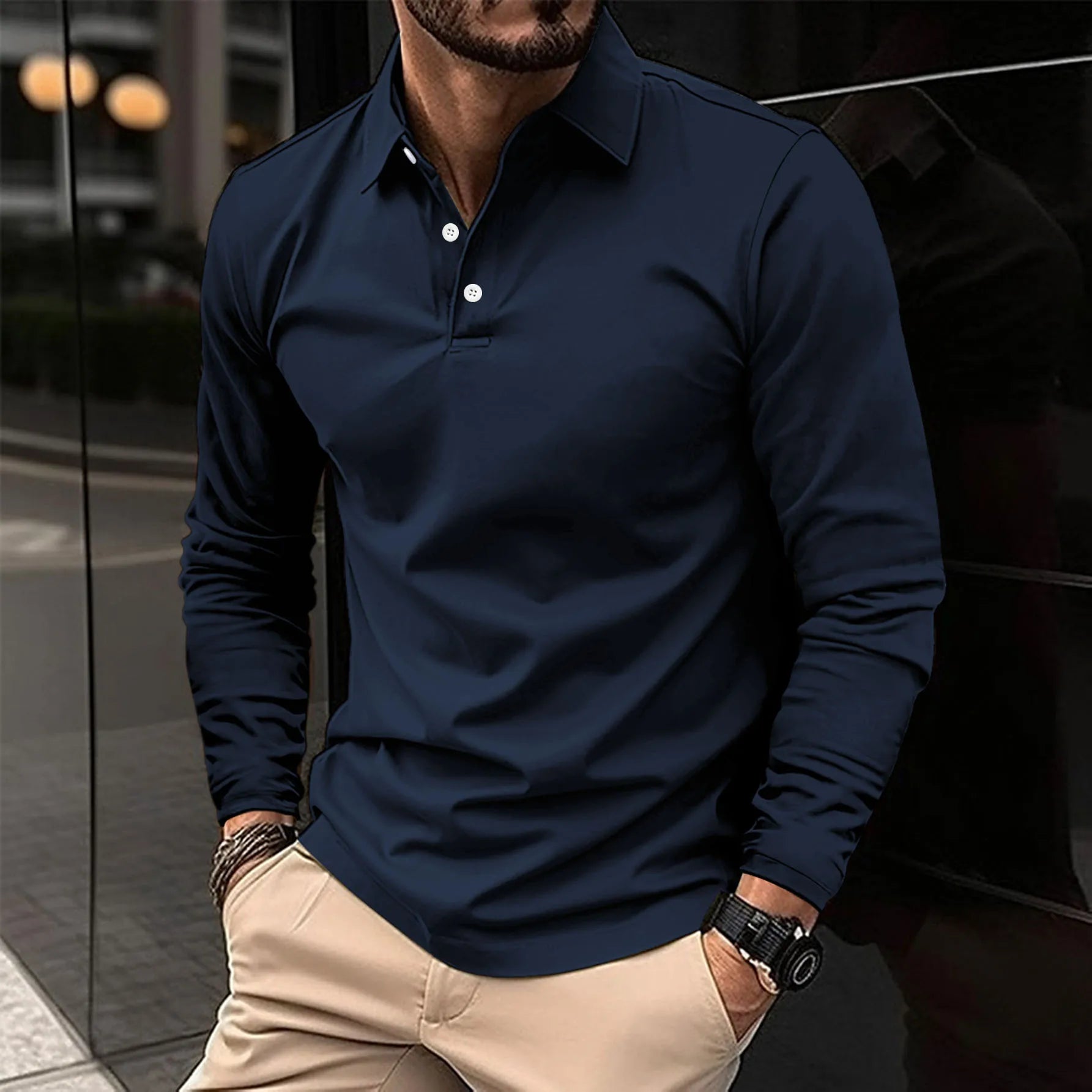 Long Sleeve Collared Polo Shirt for Men
