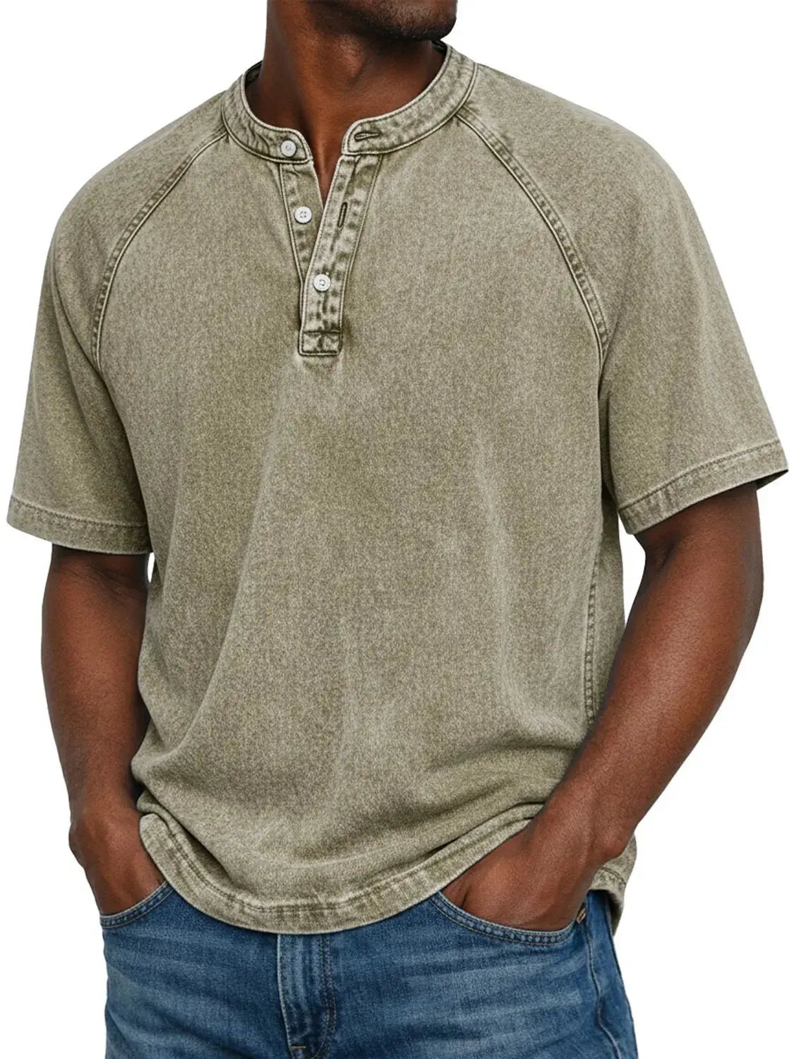Henley Button-Down Short Sleeve Shirt for Men