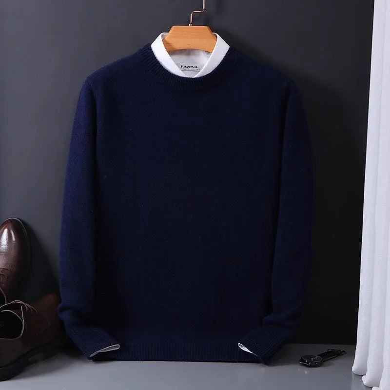 Crew Neck Ribbed Knit Sweater for Men