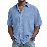 Short Sleeve Button-Down Denim Shirt for Men