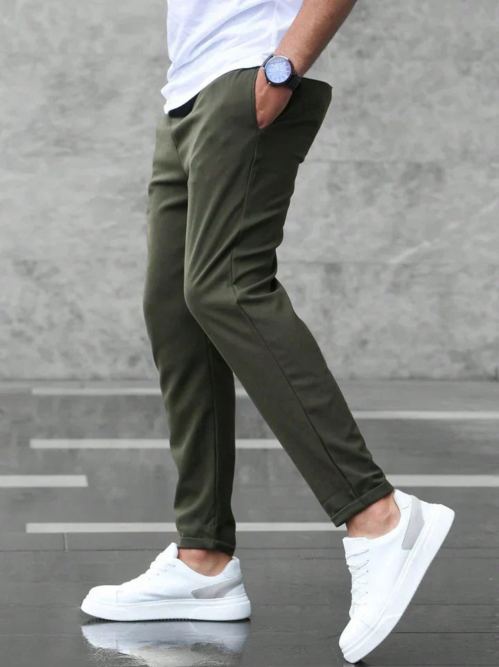 Straight Leg Stretch Cotton Trousers for Men