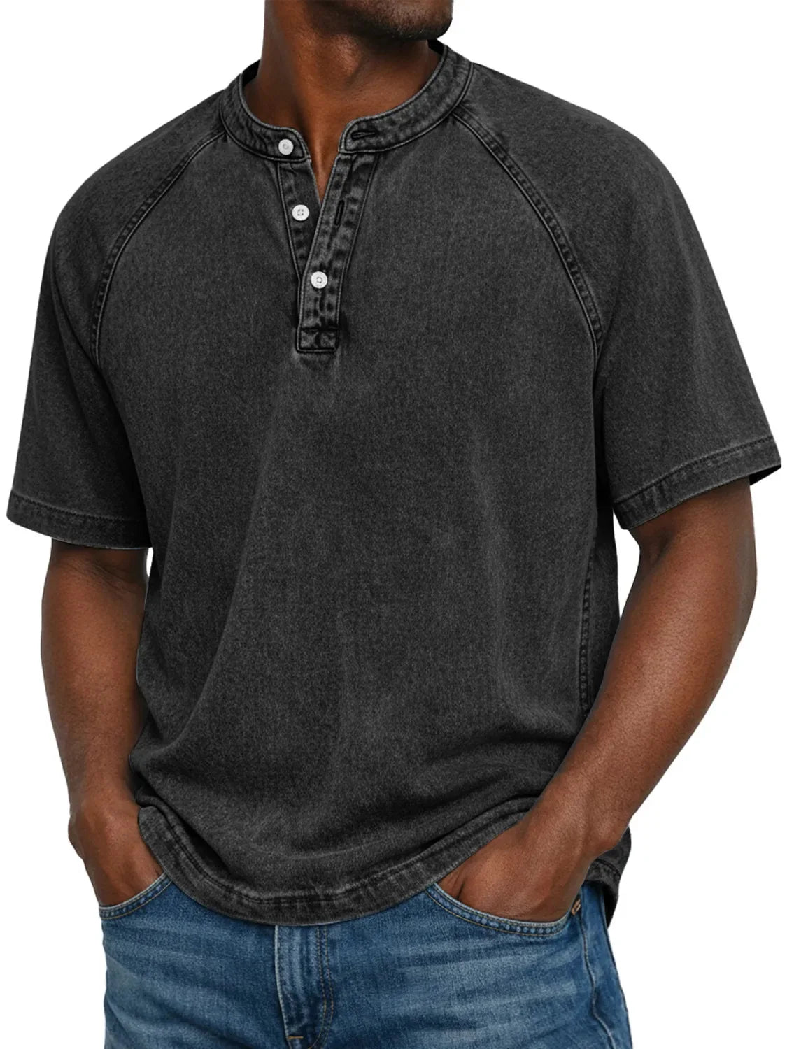 Henley Button-Down Short Sleeve Shirt for Men