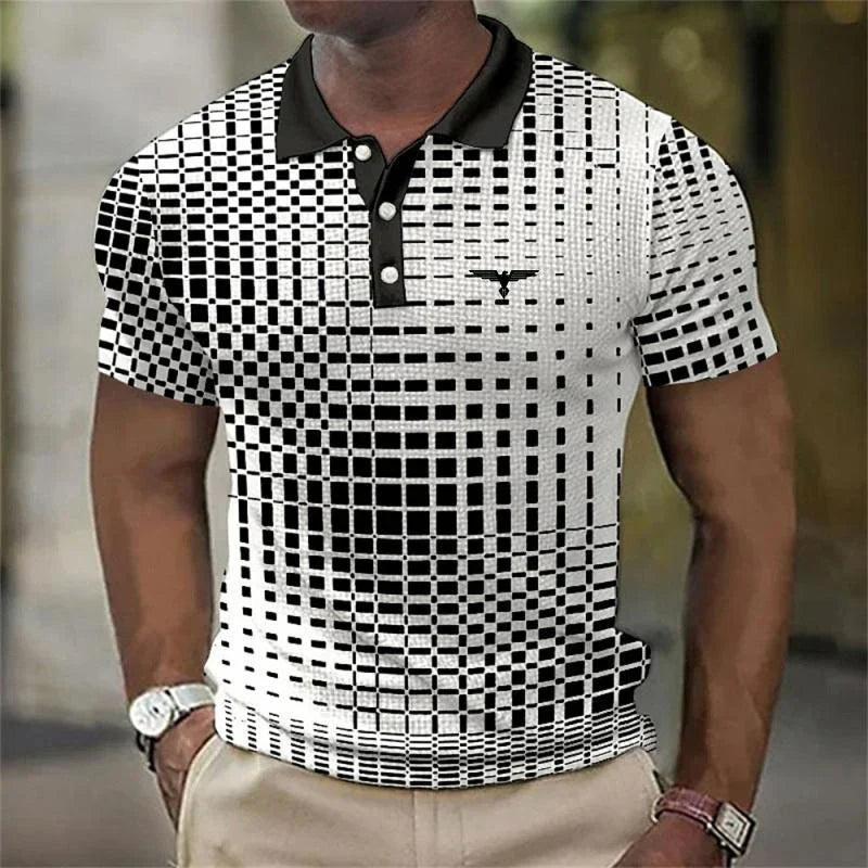 Checked Grid Pattern Polo Shirt for Men