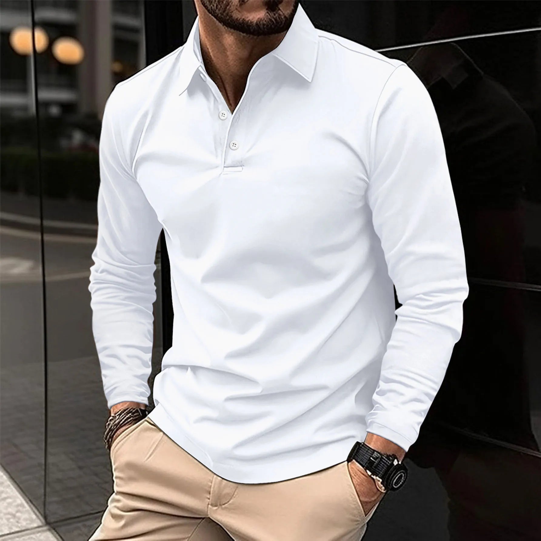 Long Sleeve Collared Polo Shirt for Men