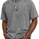 Henley Button-Down Short Sleeve Shirt for Men