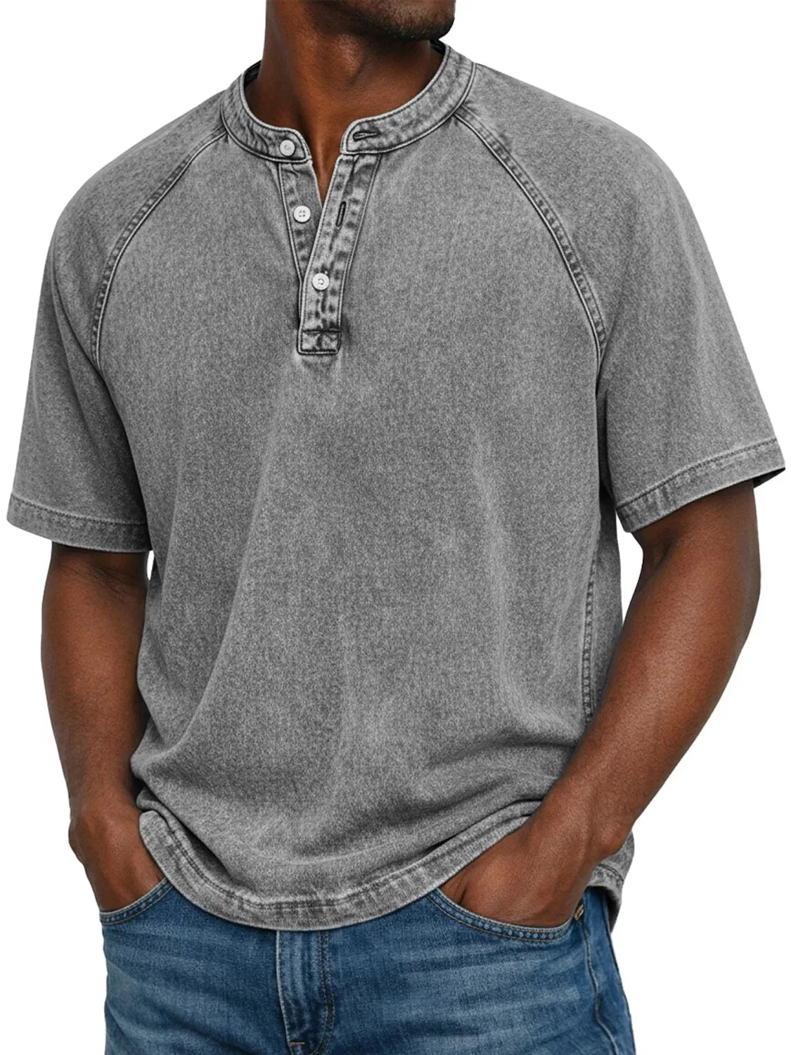 Henley Button-Down Short Sleeve Shirt for Men