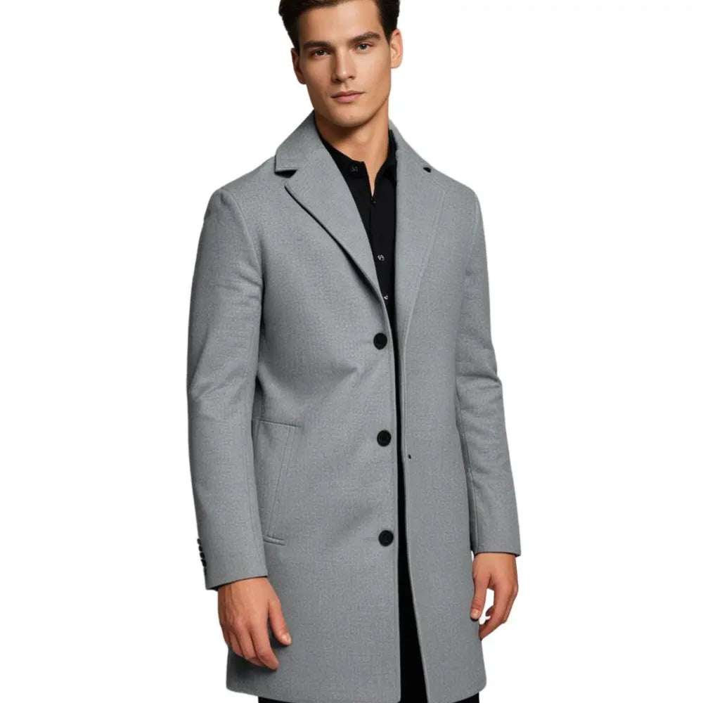 Long Wool Overcoat with Lapel Collar for Men