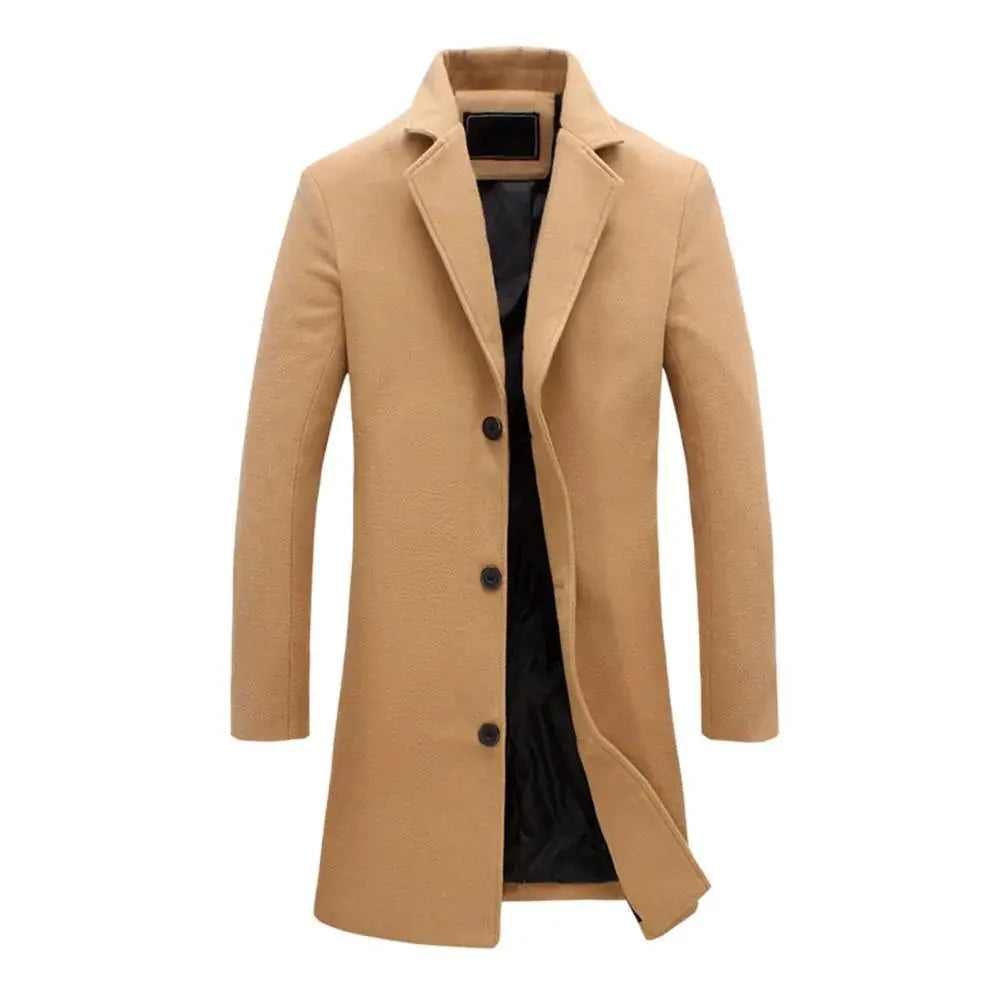 Long Wool Overcoat with Lapel Collar for Men