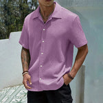 Textured Short Sleeve Cuban Collar Shirt for Men