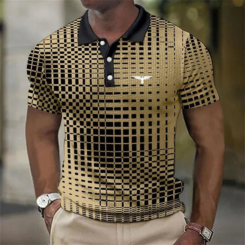 Checked Grid Pattern Polo Shirt for Men