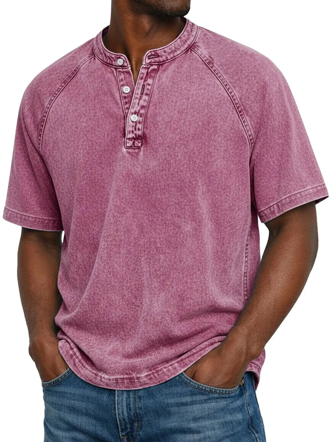 Henley Button-Down Short Sleeve Shirt for Men