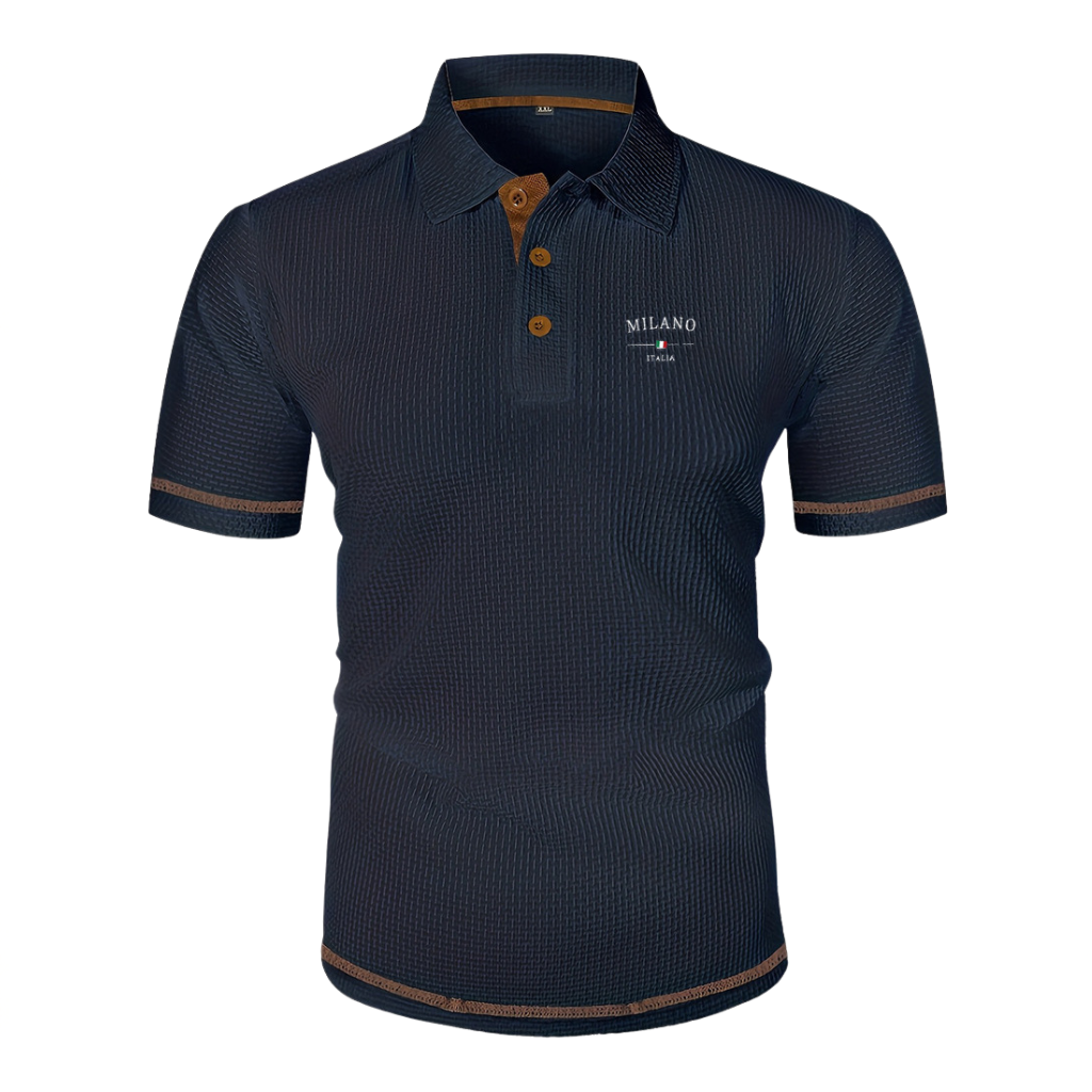 Ribbed Knit Polo Shirt with Contrast Trim for Men