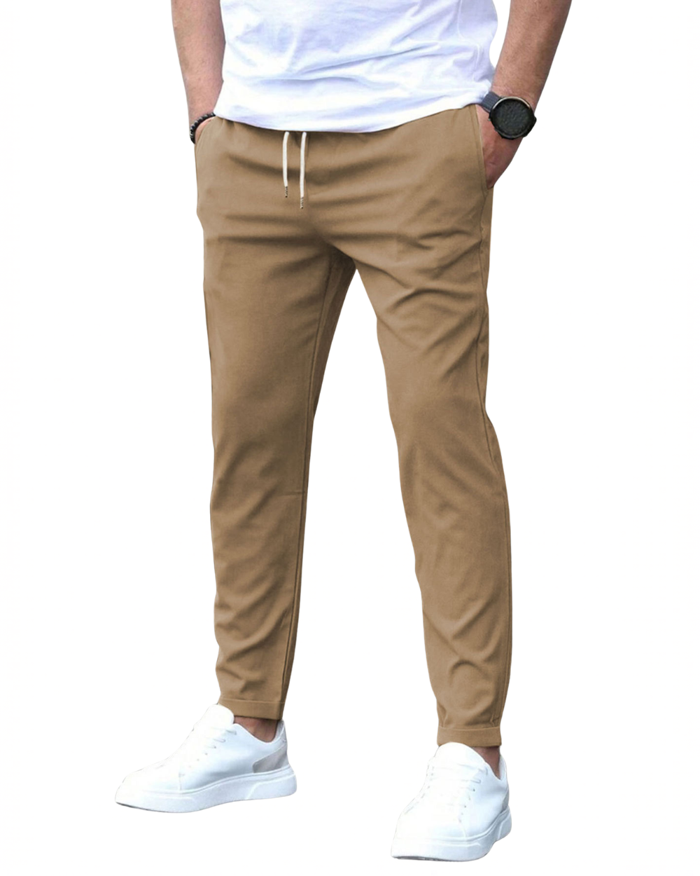 Straight Leg Stretch Cotton Trousers for Men