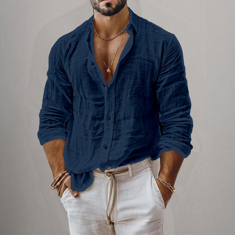 Linen Blend Button-Down Shirt for Men
