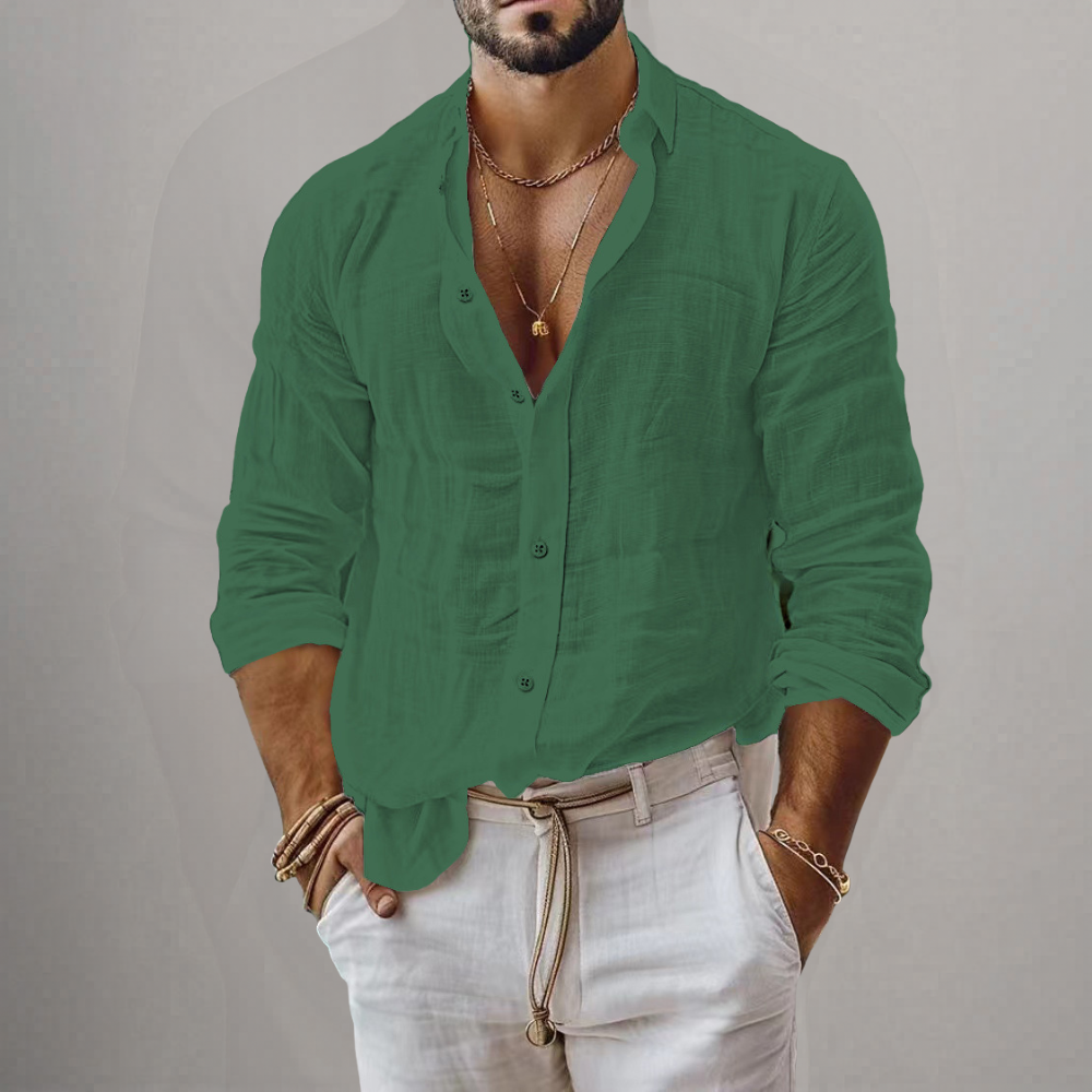 Linen Blend Button-Down Shirt for Men