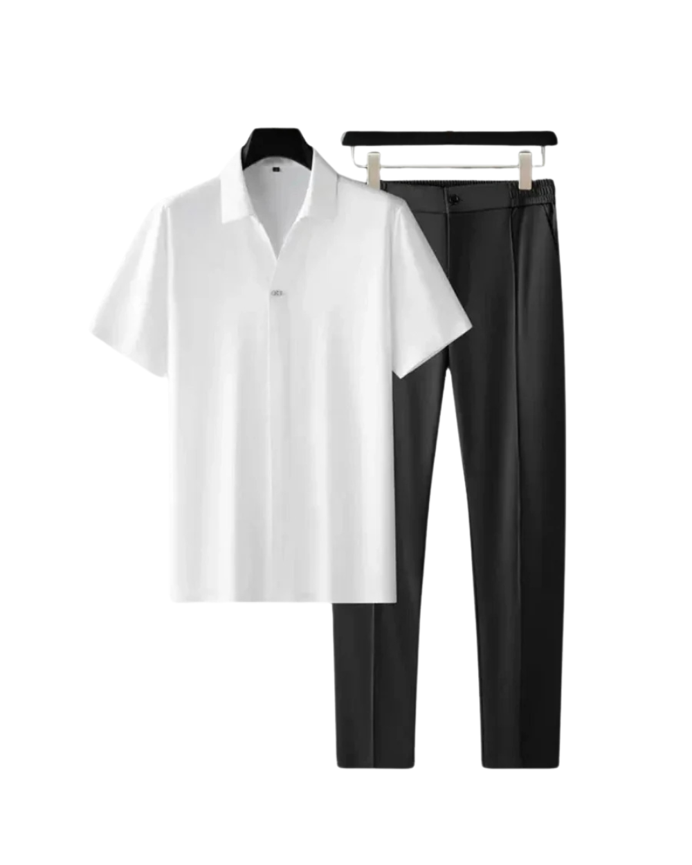 Short Sleeve Polo Shirt and Straight Leg Trousers Set for Men