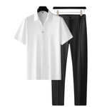 Short Sleeve Polo Shirt and Straight Leg Trousers Set for Men