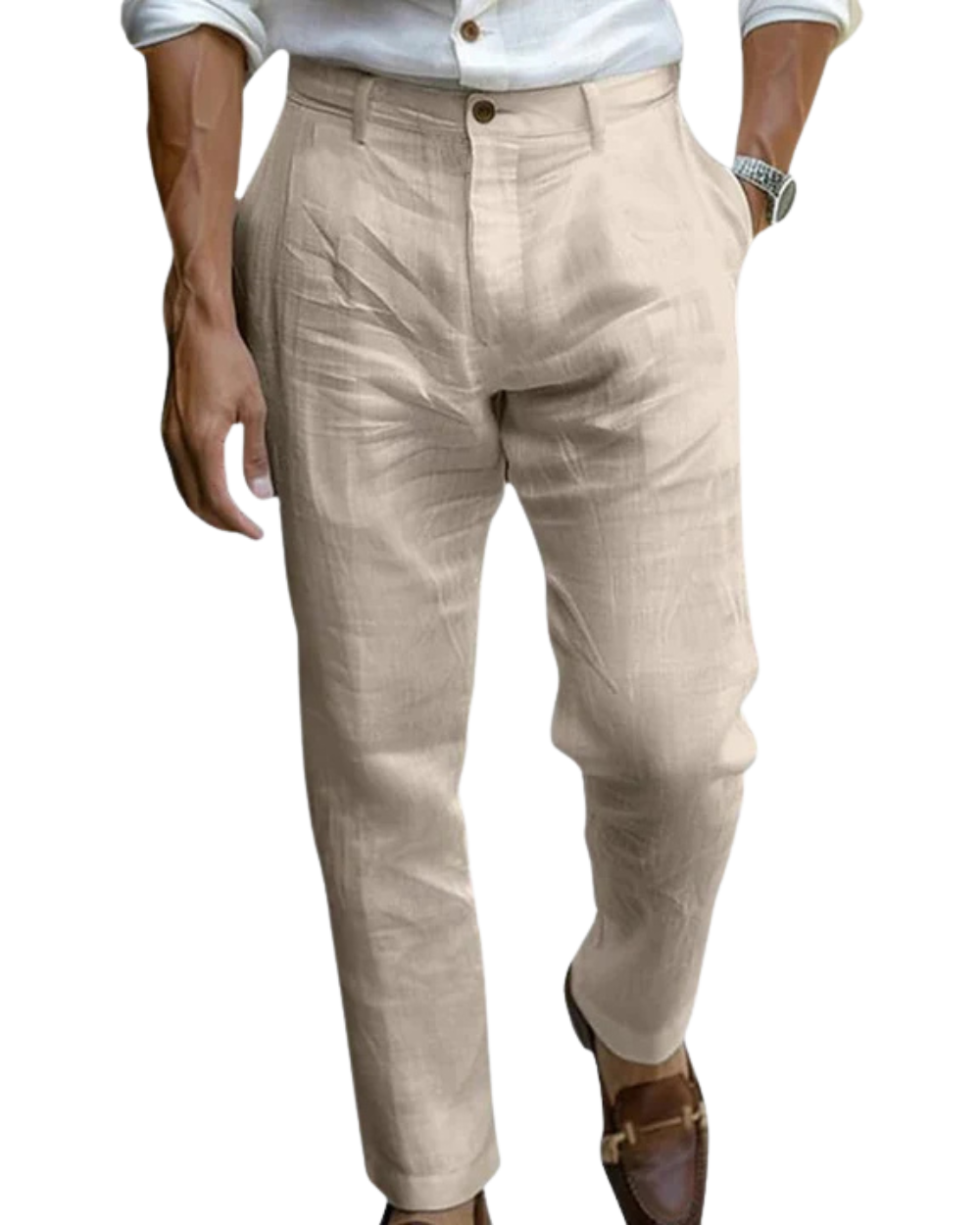 Linen Straight Leg Chino Trousers for Men