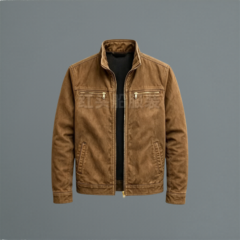 Zip-Up Stand Collar Cotton Jacket for Men
