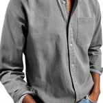 Denim Button-Down Shirt with Chest Pocket for Men