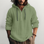Linen Hooded Shirt with Button-Down Placket for Men
