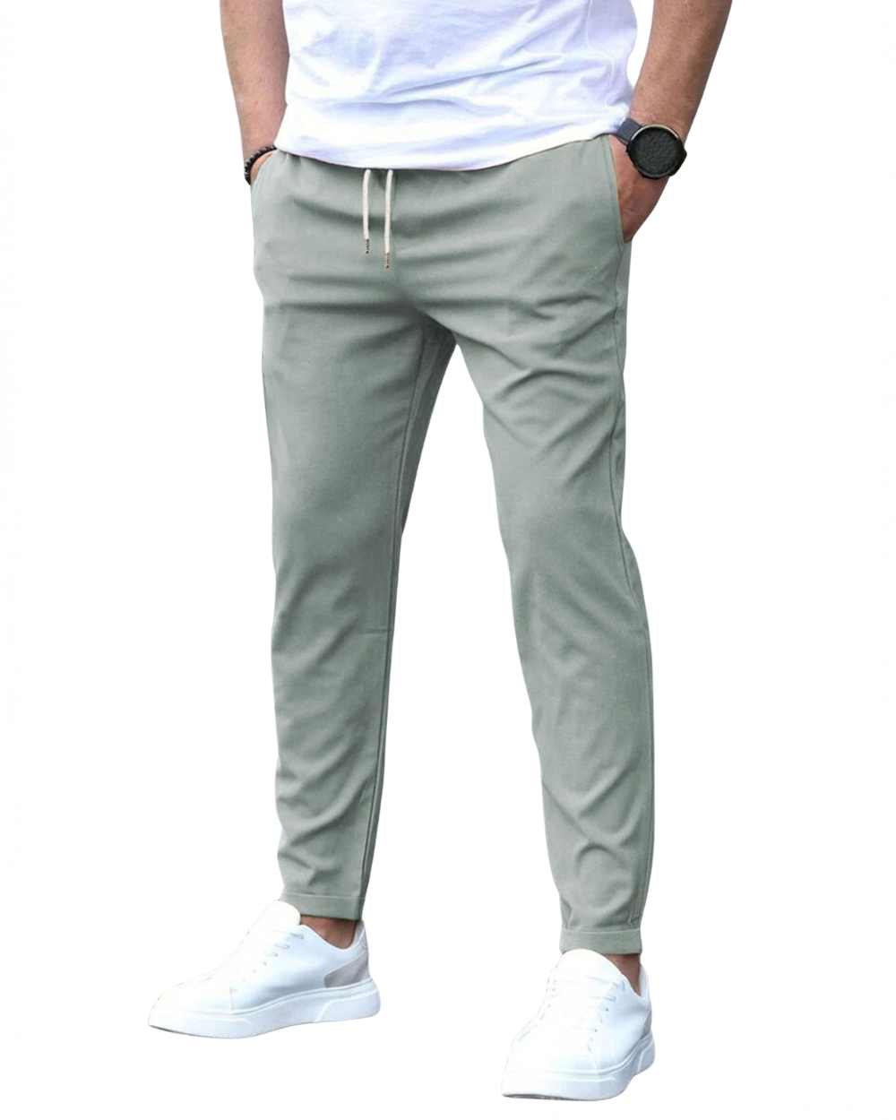 Straight Leg Stretch Cotton Trousers for Men