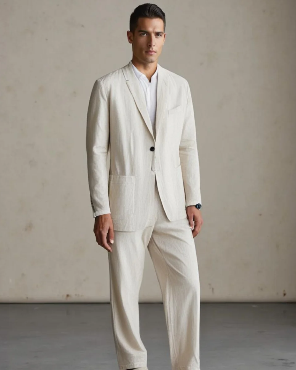 Linen Notch Lapel Suit Set for Men