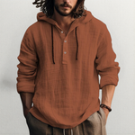 Linen Hooded Shirt with Button-Down Placket for Men