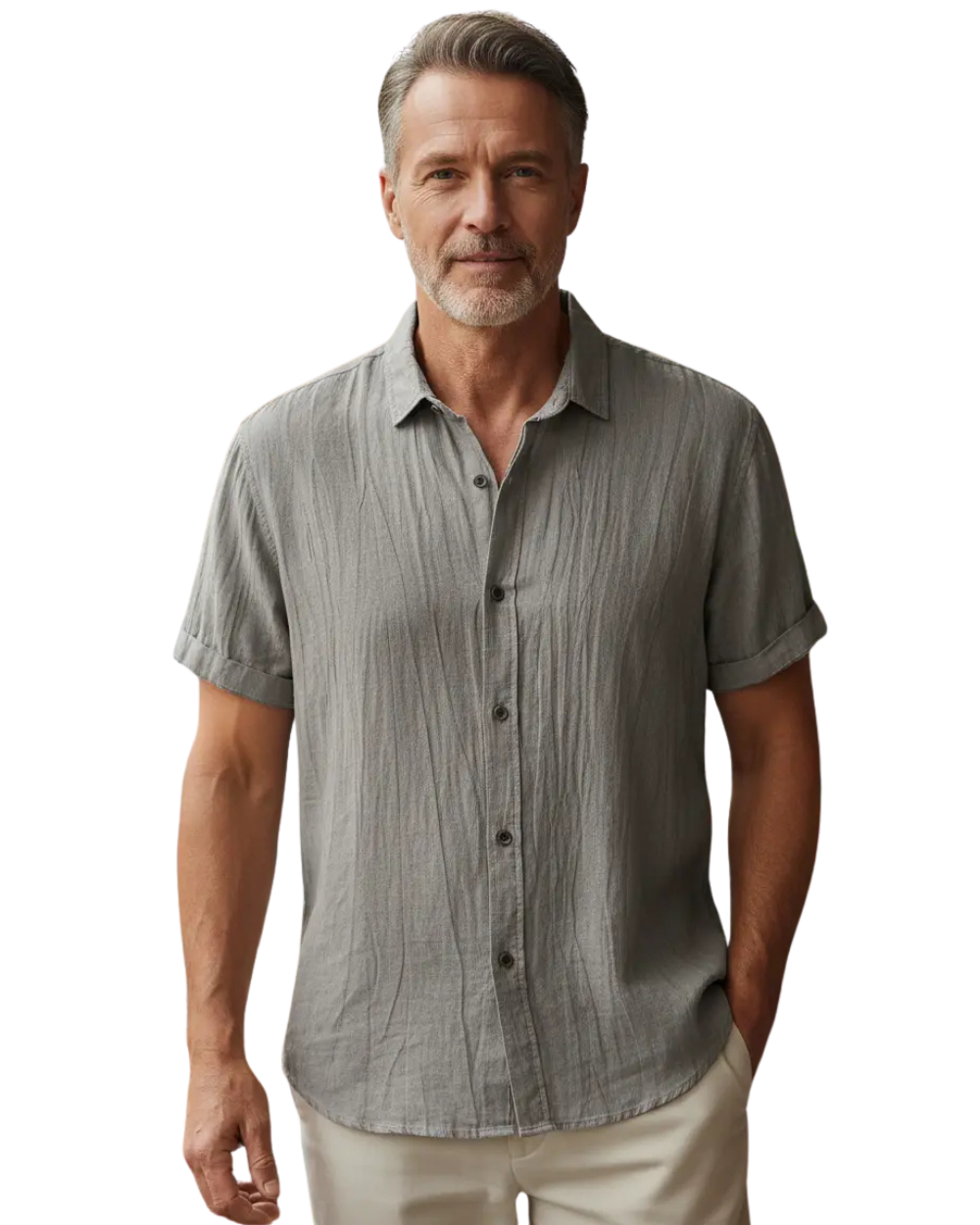 Linen Short Sleeve Button-Down Shirt for Men