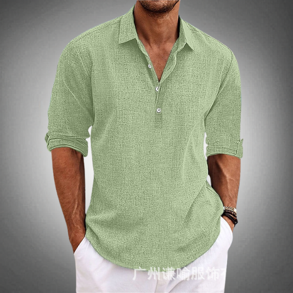 Linen Half-Button Polo Shirt for Men