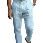 Pleated Straight Leg Linen Trousers for Men