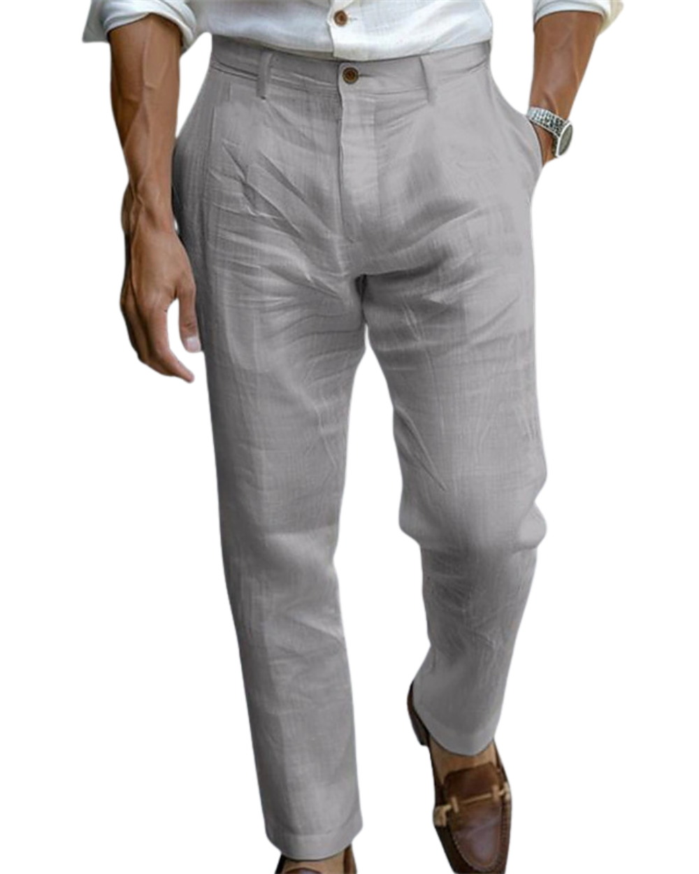 Pleated Straight Leg Linen Trousers for Men