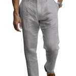Pleated Straight Leg Linen Trousers for Men