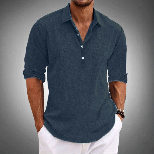 Linen Half-Button Polo Shirt for Men