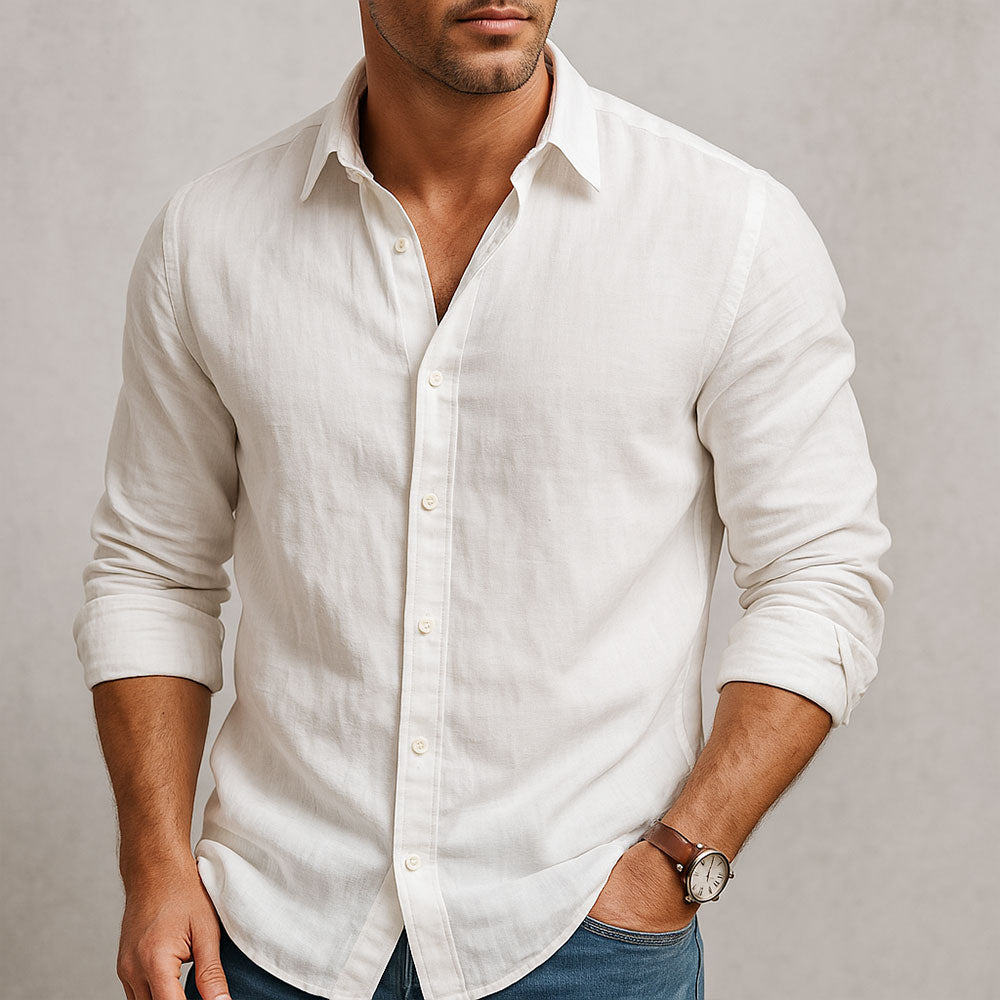 Linen Blend Button-Down Shirt for Men