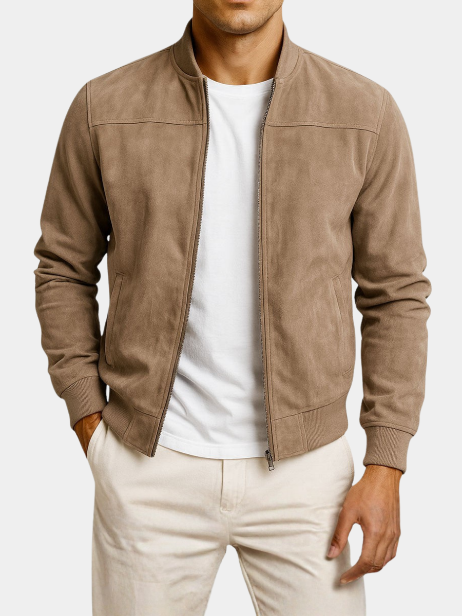 Suede Zip-Up Bomber Jacket for Men