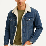 Fleece-Lined Denim Jacket with Sherpa Collar for Men
